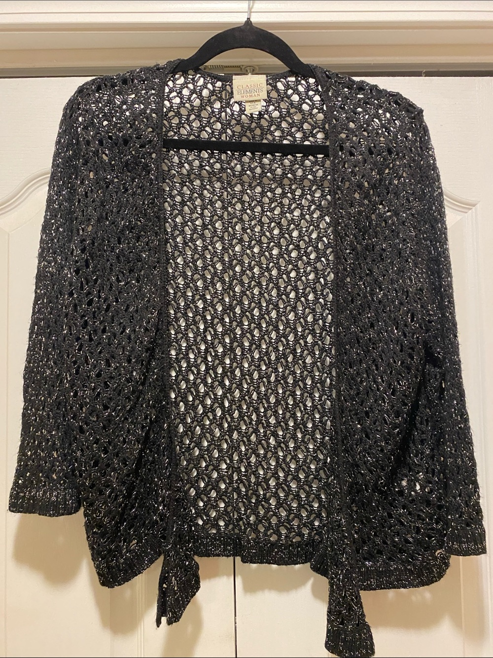 Classic Elements Black Open-Weave Metallic Thread Cardigan with Blouse. - Picture 4 of 7